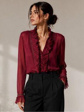 Vintage Peter Nygard 100% Silk Romantic Ruffle Blouse | Size 12